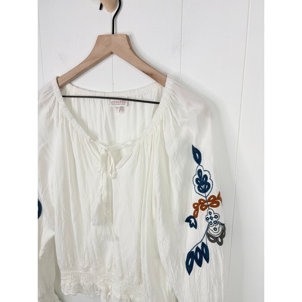 Shyanne Challis Embroidered Top Size Large White Long Sleeve Blouse - Picture 5 of 11